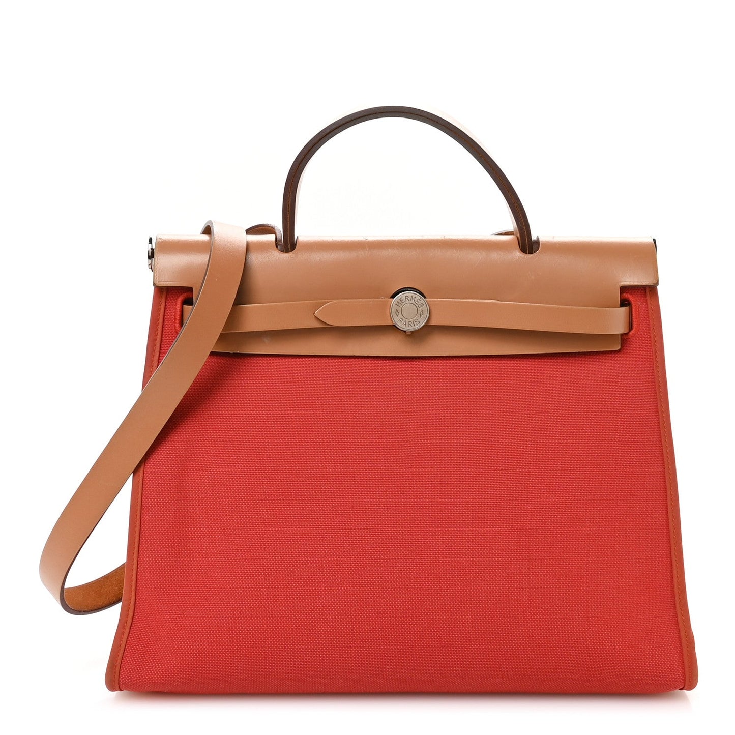 Hermes Vache Hunter Toile Herbag Zip 31 PM Rouge Tomate Natural