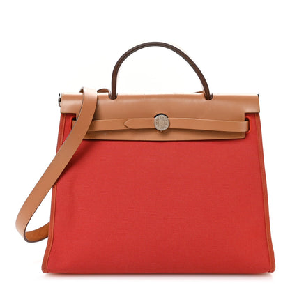 Hermes Vache Hunter Toile Herbag Zip 31 PM Rouge Tomate Natural