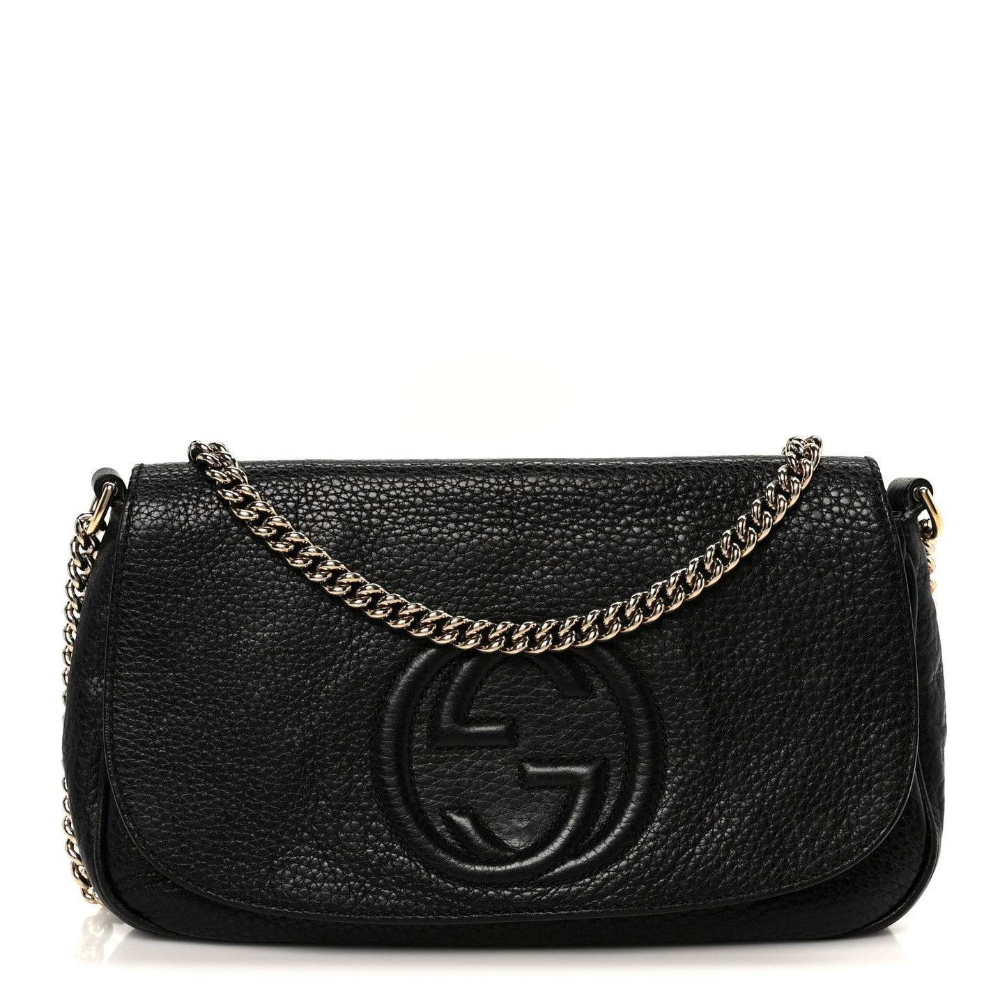 Gucci Pebbled Calfskin Medium Soho Flap Crossbody Black