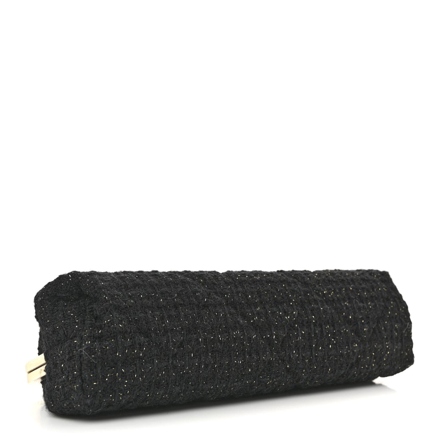 Chanel Tweed Quilted Kiss Lock Clutch Black