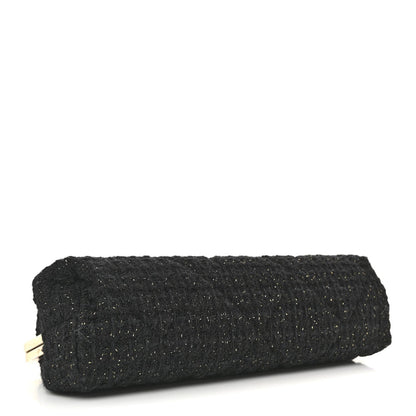 Chanel Tweed Quilted Kiss Lock Clutch Black