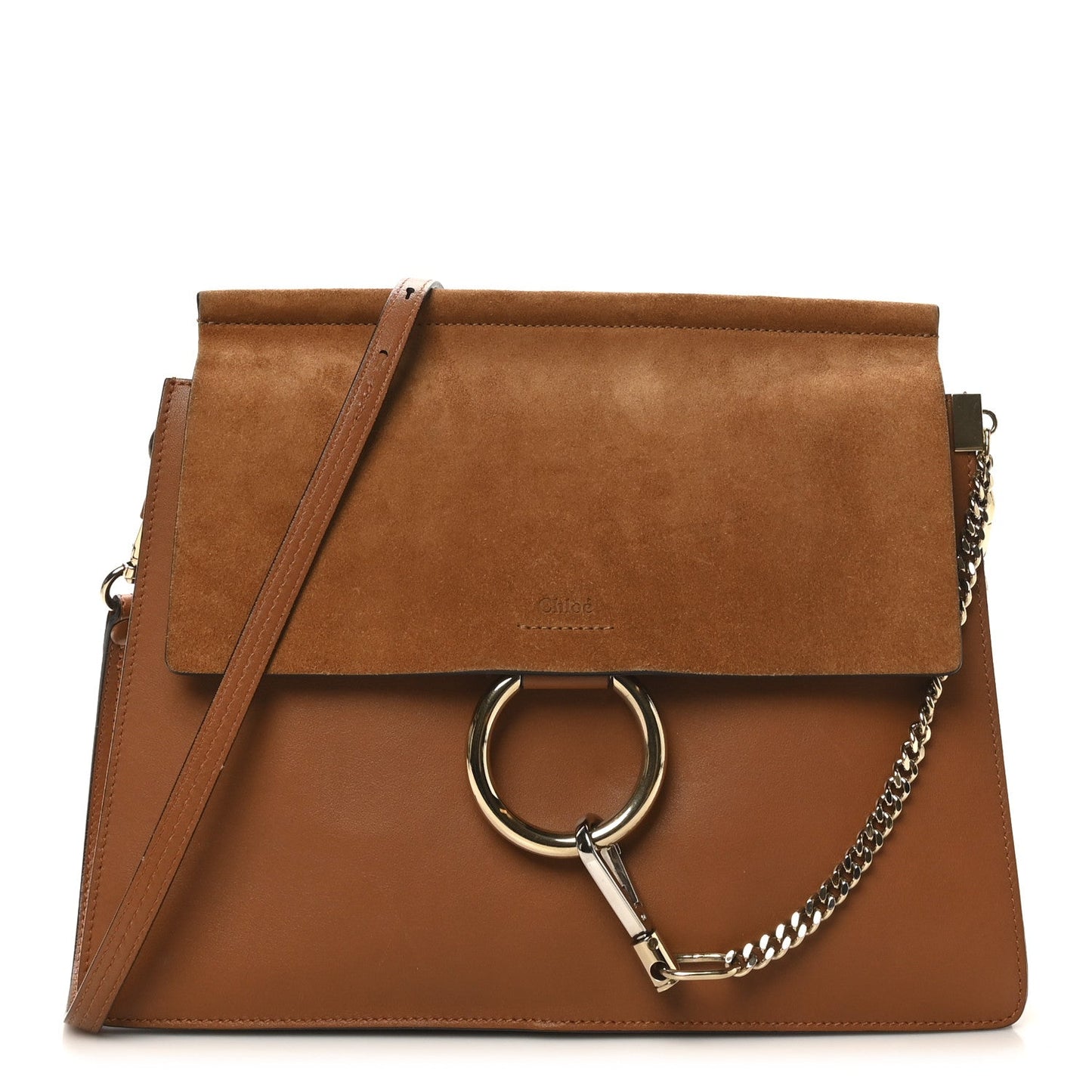 Chloe Suede Calfskin Medium Faye Shoulder Bag Caramel