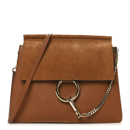 Chloe Suede Calfskin Medium Faye Shoulder Bag Caramel