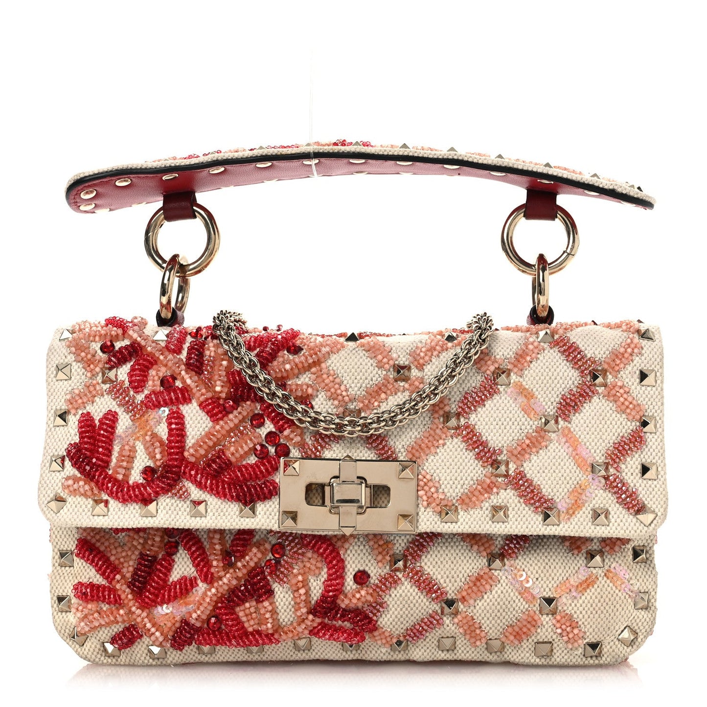 Valentino Garavani Canvas Beaded Small Rockstud Spike Shoulder Bag Multicolor