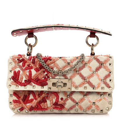 Valentino Garavani Canvas Beaded Small Rockstud Spike Shoulder Bag Multicolor