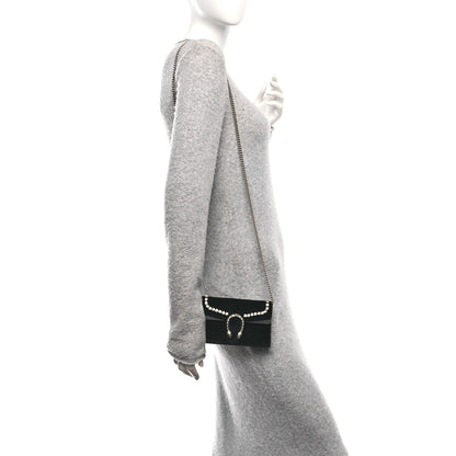 Gucci Velvet Crystal Super Mini Dionysus Shoulder Bag Black