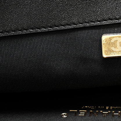 Chanel Shiny Lambskin Quilted Chain Around Shopping Tote Black