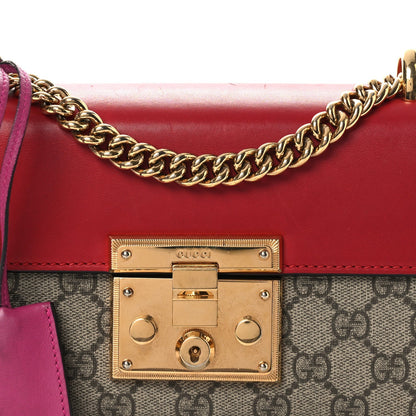 Gucci GG Supreme Monogram Calfskin Small Padlock Shoulder Bag Beige Hibiscus Red New Rosette