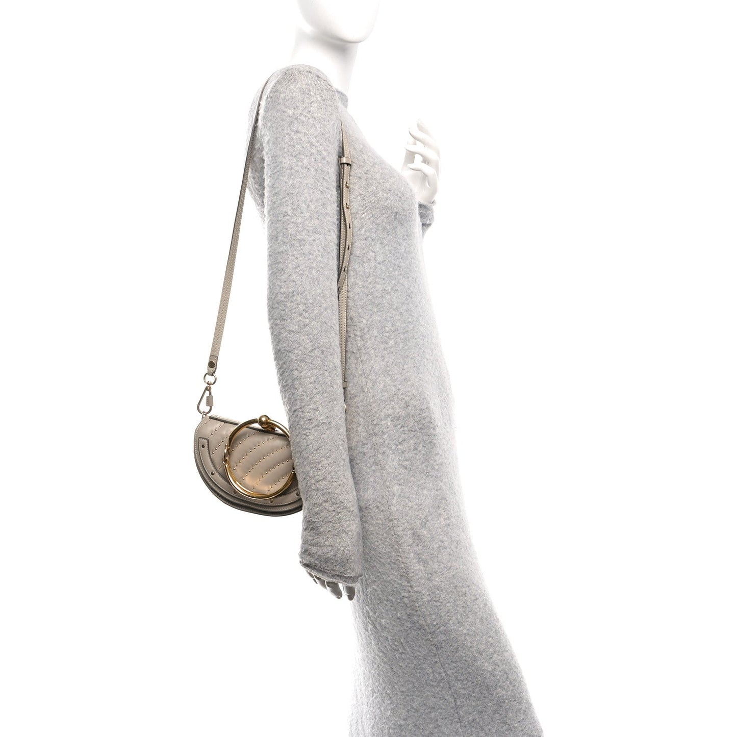 Chloe Calfskin Lambskin Quilted Studded Nile Bracelet Minaudiere Bag Pastel Grey