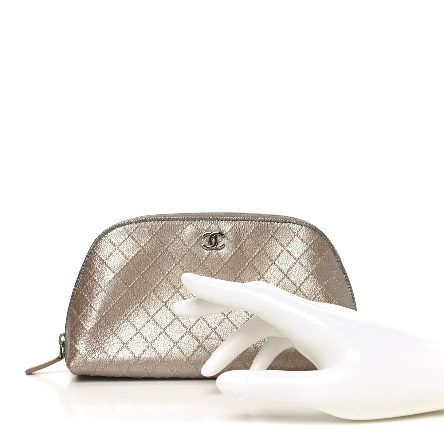Chanel Metallic Calfskin Diamond Embossed Cosmetic Pouch Pink