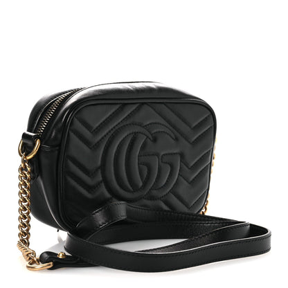 Gucci Calfskin Matelasse Mini GG Marmont Chain Shoulder Bag Black