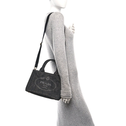 Prada Denim Small Logo Tote Black