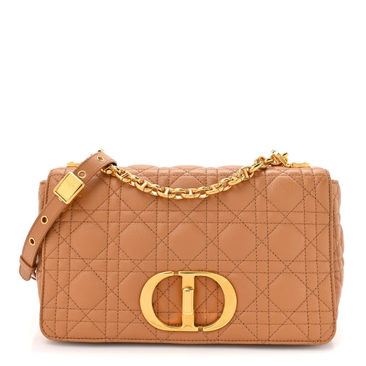 Christian Dior Calfskin Cannage Medium Caro Bag Tan