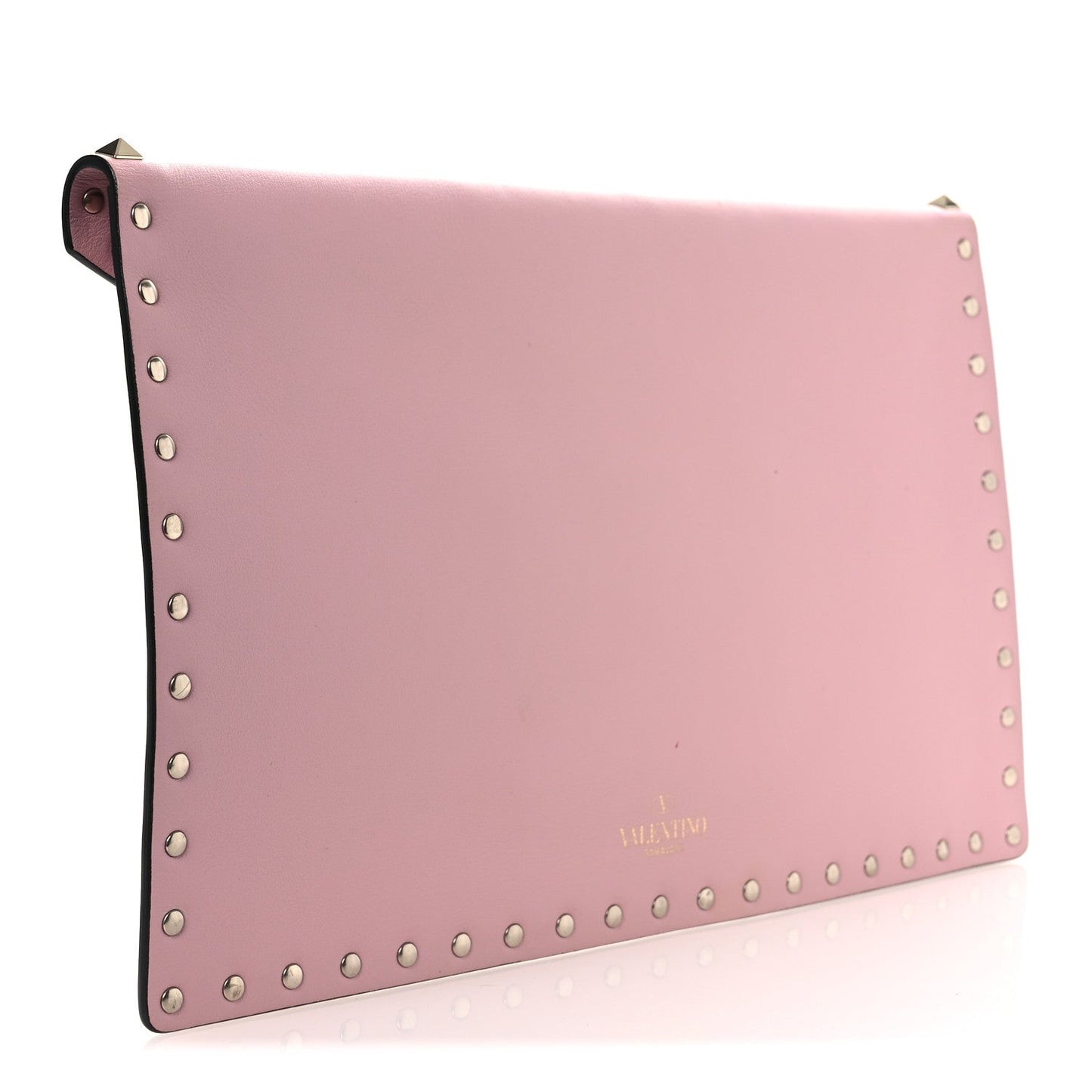 Valentino Garavani Pebbled Calfskin Large Rockstud Envelope Clutch Water Rose