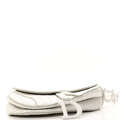 Christian Dior Calfskin Embossed Oblique Saddle Bag White