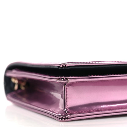 Christian Dior Metallic Patent Micro-Cannage Diorama Wallet on Chain Pouch Pink