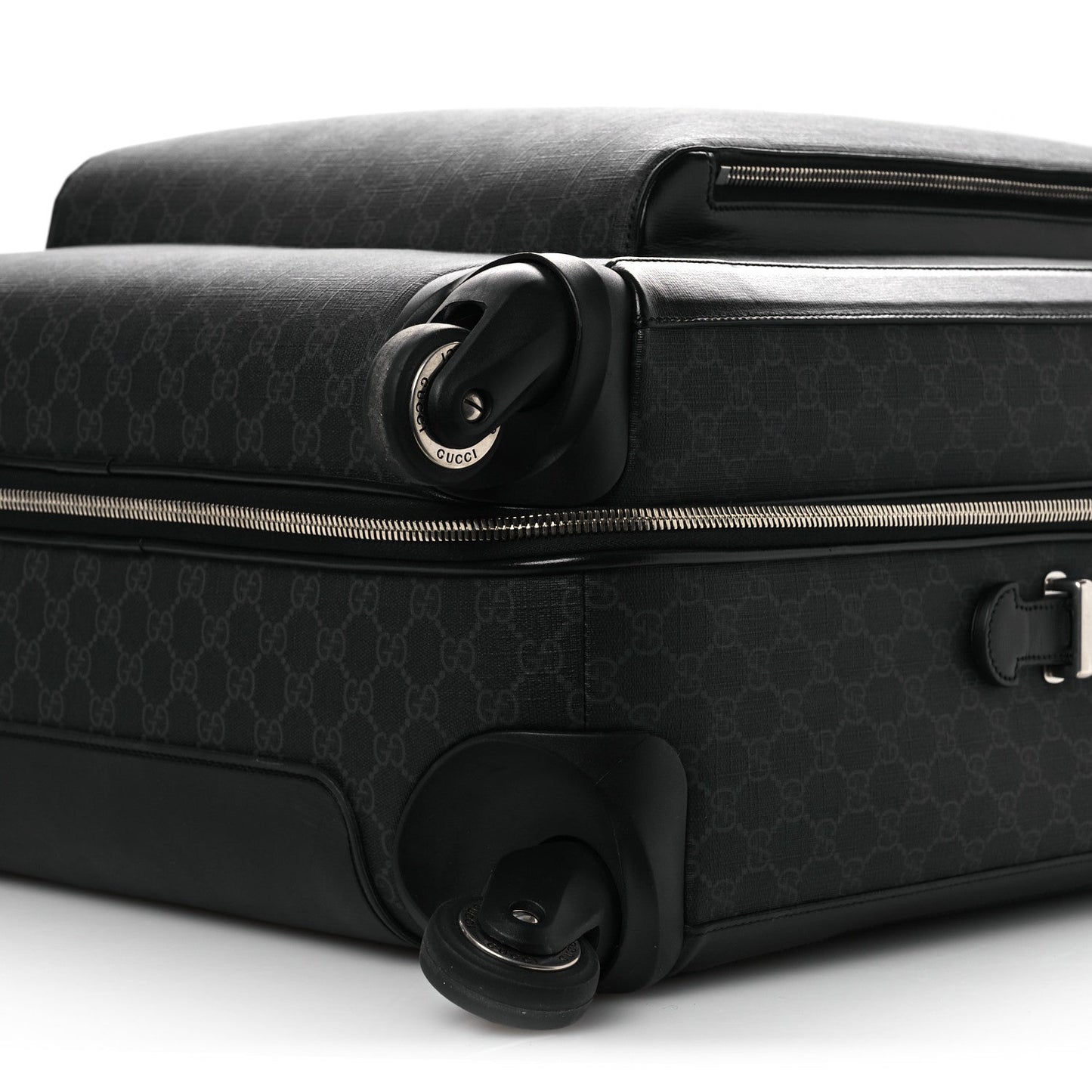 Gucci GG Supreme Monogram Large Four Wheel Suitcase Black Grey