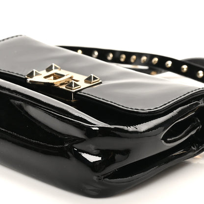 Valentino Garavani Patent Rockstud Flip Lock Flap Black
