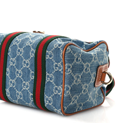 Gucci GG Denim Calfskin Web Mini GG Top Handle Bag Light Blue White