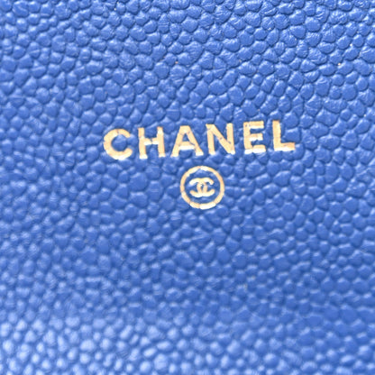 Chanel Caviar Quilted CC Box Gusset Flap Wallet Blue