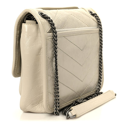 Saint Laurent Crinkled Calfskin Matelasse Monogram Baby Niki Chain Satchel Crema Soft