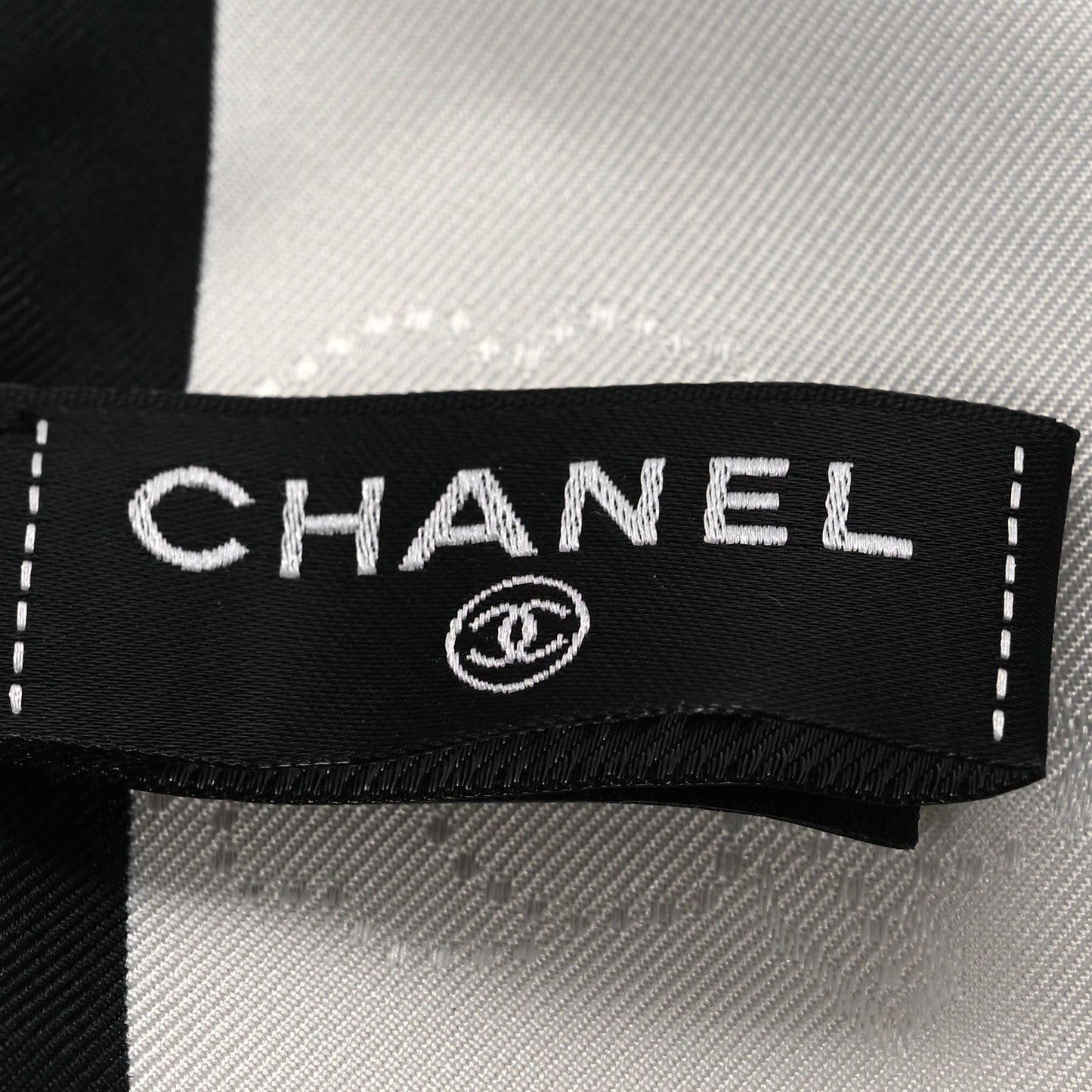 Chanel Silk CC Slim Camellia Bandeau Scarf Ecru Black