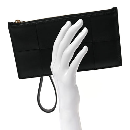 Bottega Veneta Lambskin Maxi Intrecciato Bill Pouch Black
