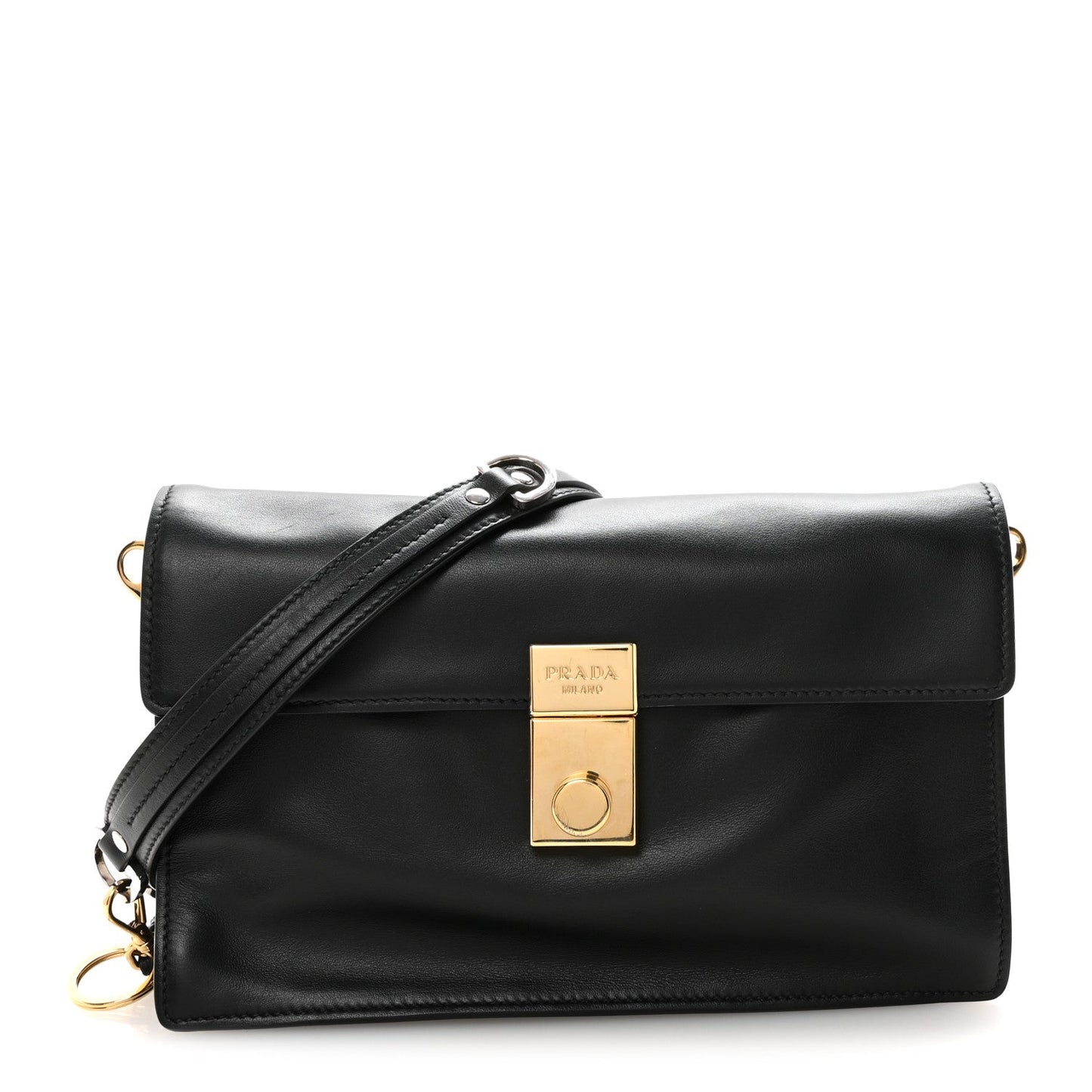 Prada Calfskin Soft Sound Charms Shoulder Bag Black