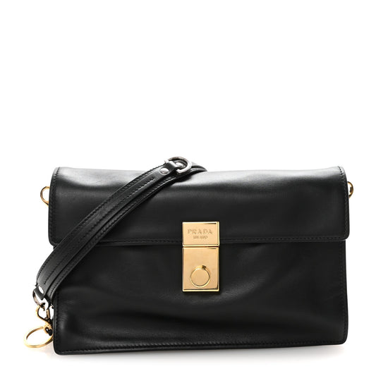 Prada Calfskin Soft Sound Charms Shoulder Bag Black