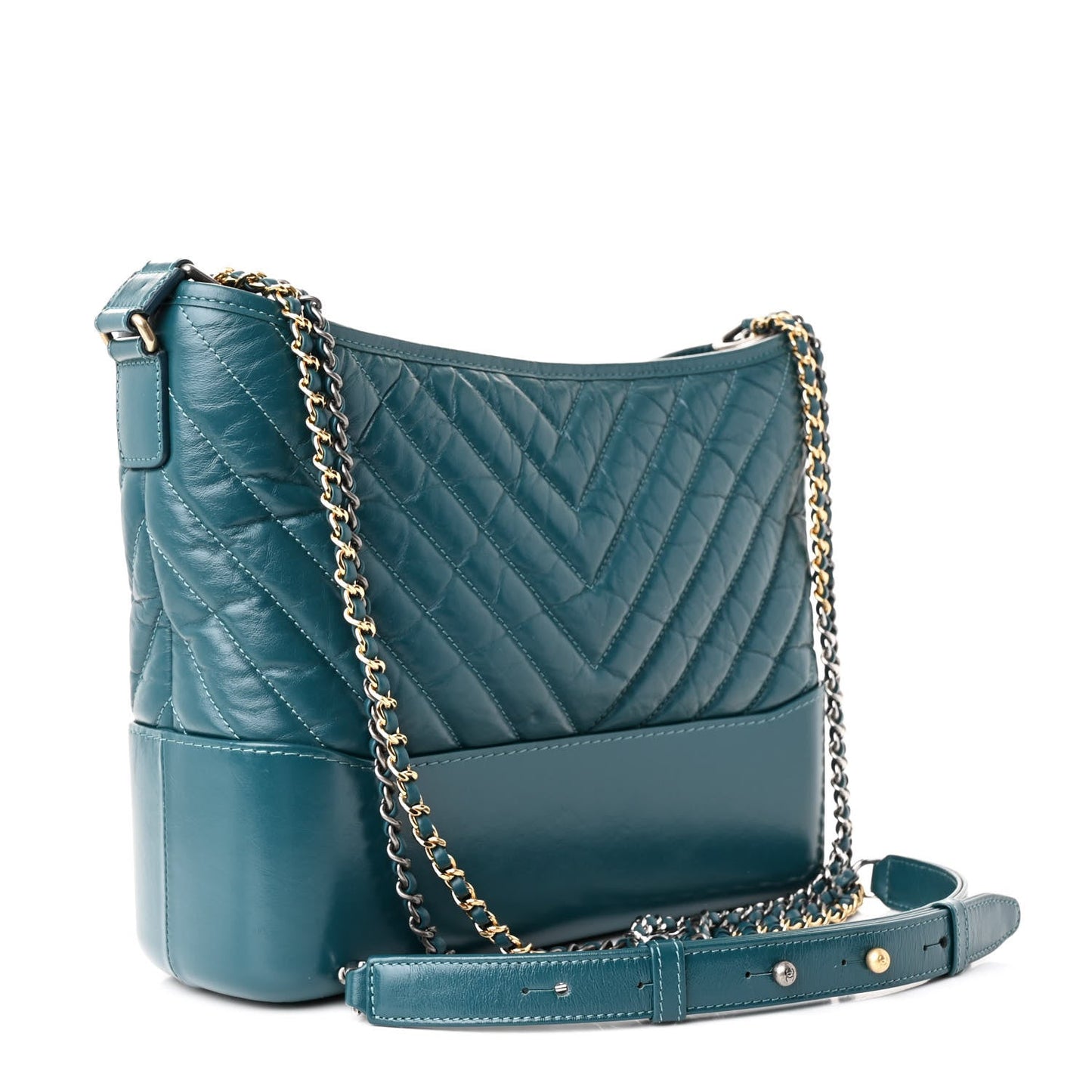 Chanel Aged Calfskin Chevron Quilted Medium Gabrielle Hobo Green