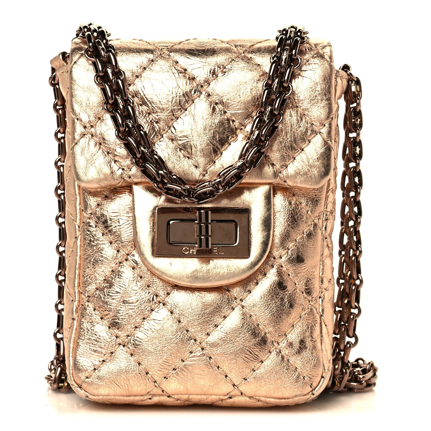 Chanel Metallic Aged Calfskin Quilted 2.55 Reissue Phone Case Rose Gold