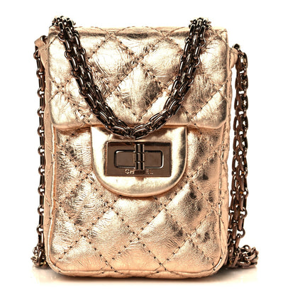 Chanel Metallic Aged Calfskin Quilted 2.55 Reissue Phone Case Rose Gold