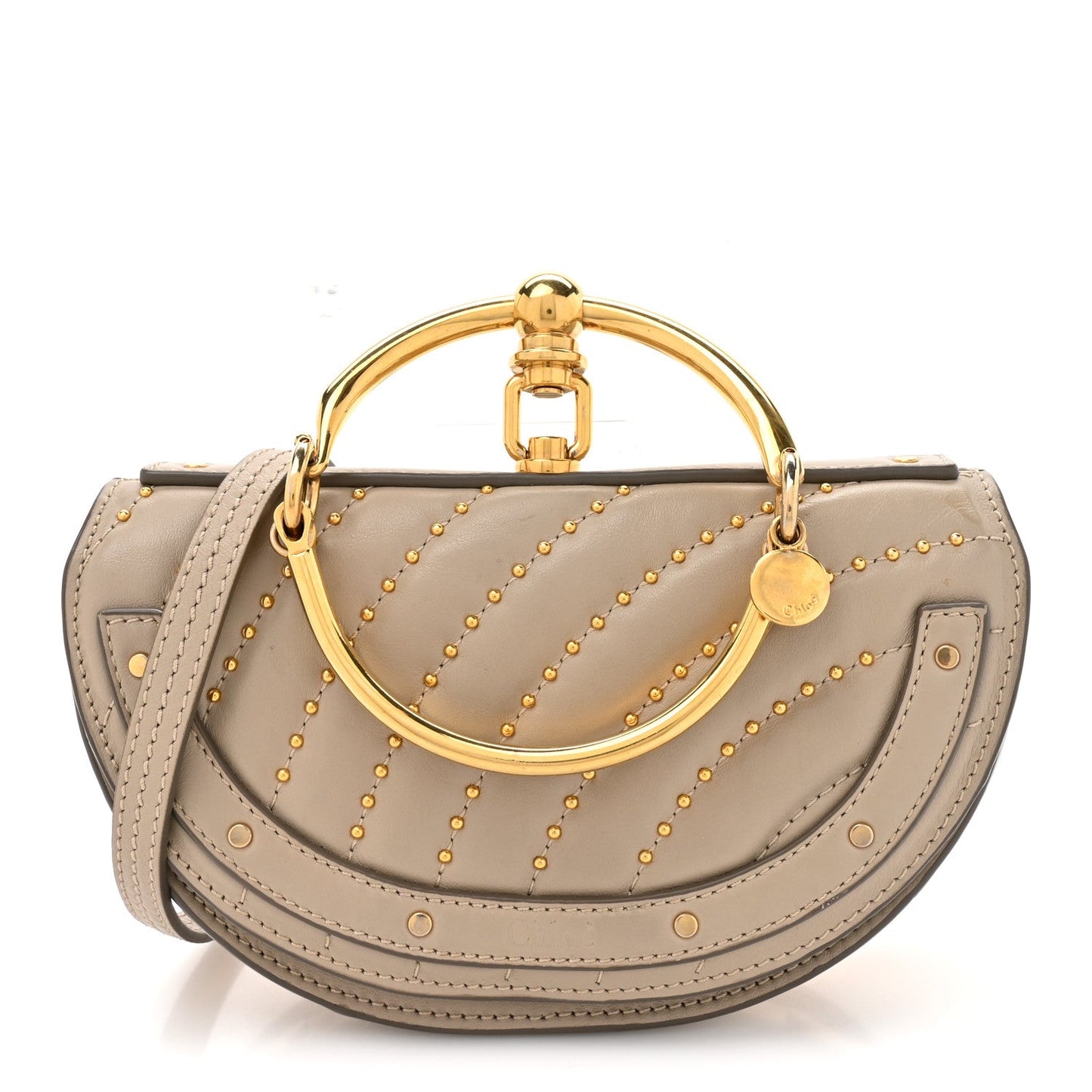 Chloe Calfskin Lambskin Quilted Studded Nile Bracelet Minaudiere Bag Pastel Grey