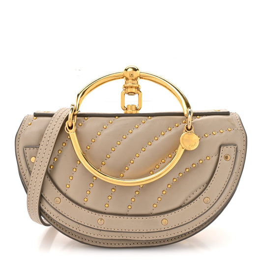 Chloe Calfskin Lambskin Quilted Studded Nile Bracelet Minaudiere Bag Pastel Grey