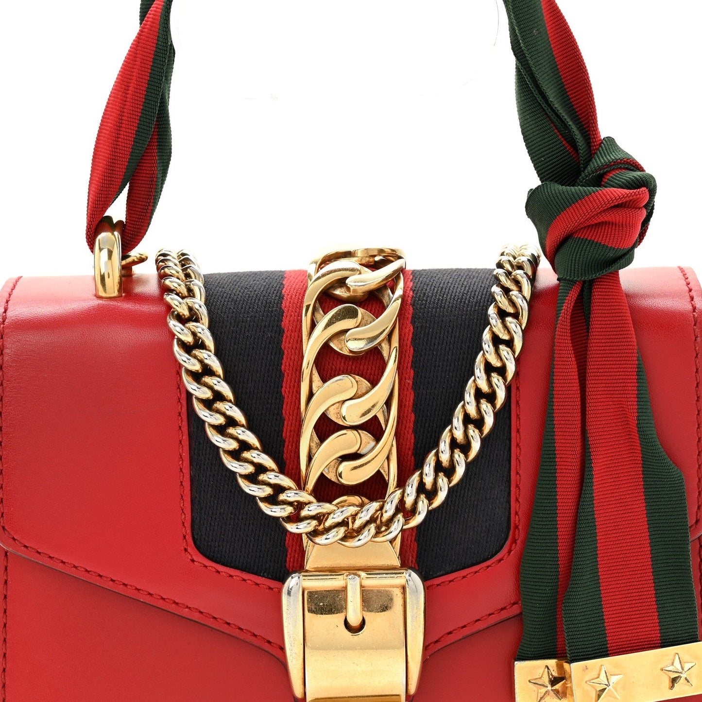Gucci Calfskin Mini Sylvie Chain Shoulder Bag Hibiscus Red