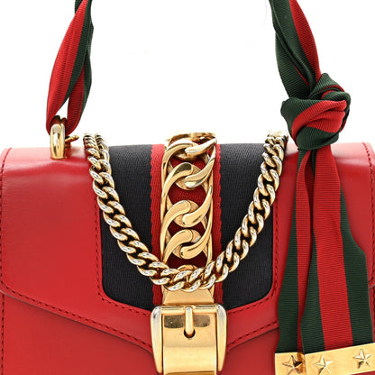 Gucci Calfskin Mini Sylvie Chain Shoulder Bag Hibiscus Red