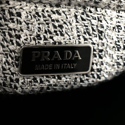 Prada Jacquard Logo Ricamo Embroidered Small Tote Black Talco