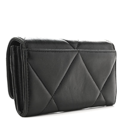 Chanel Shiny Goatskin Quilted Chanel 19 Flap Wallet Black