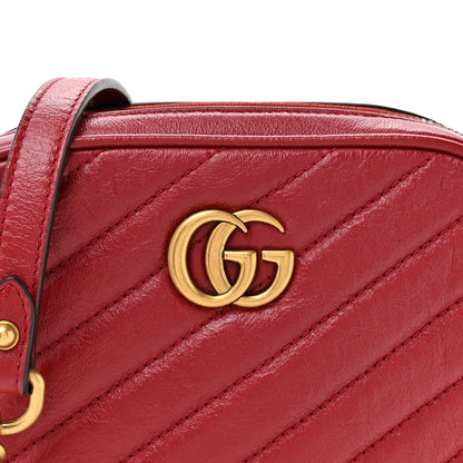 Gucci Azalea Calfskin Matelasse Diagonal Tall GG Marmont Crossbody Bag Romantic Cerise