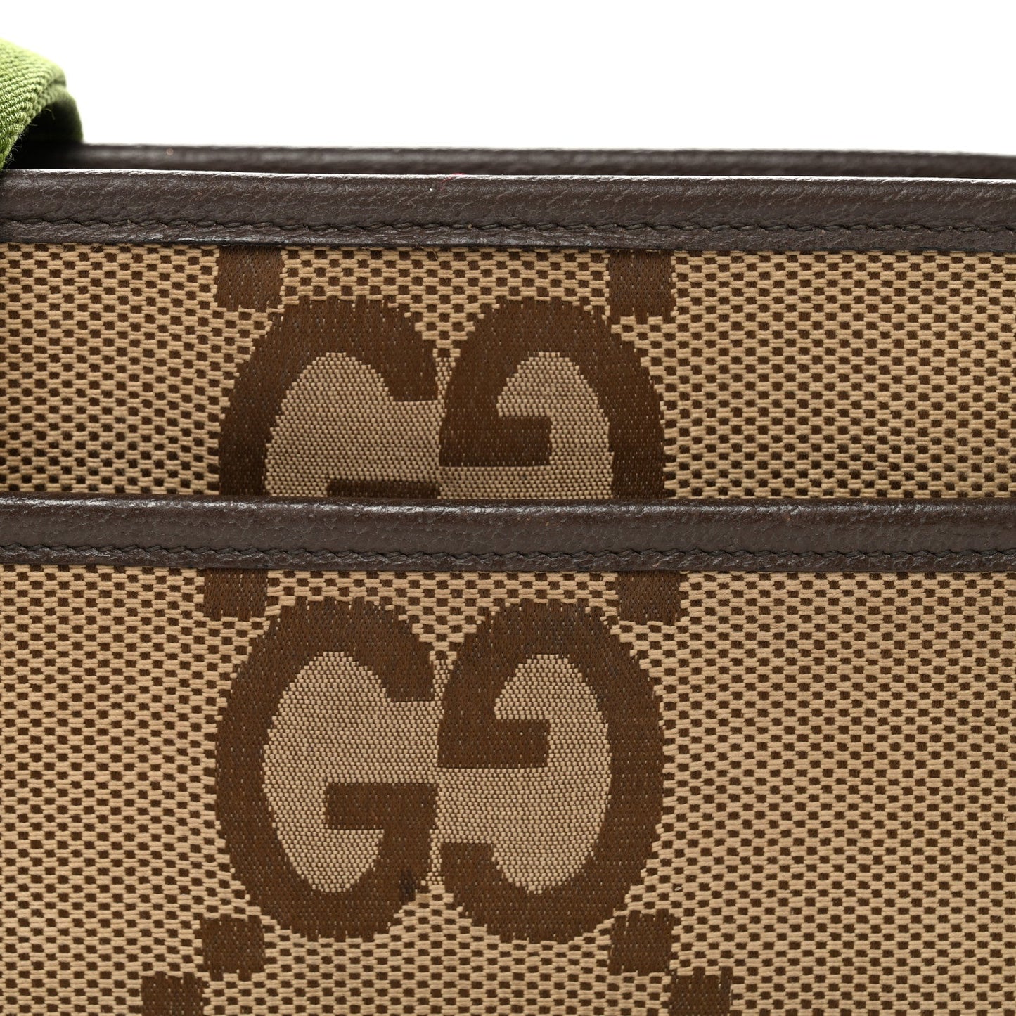 Gucci Monogram Jumbo GG Textured Dollar Calfskin Web Mini Crossbody Bag Camel Ebony New Acero