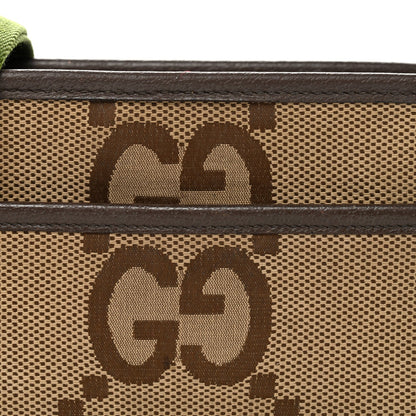 Gucci Monogram Jumbo GG Textured Dollar Calfskin Web Mini Crossbody Bag Camel Ebony New Acero