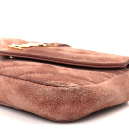 Saint Laurent Suede Matelasse Chevron Monogram Mini College Bag Barely Pink