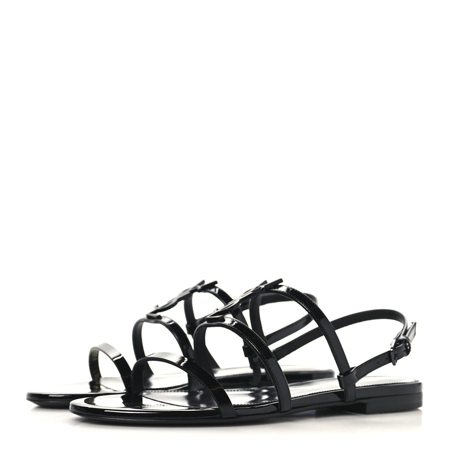Saint Laurent Patent Calfskin Cassandra Monogram Sandals 35.5 Black
