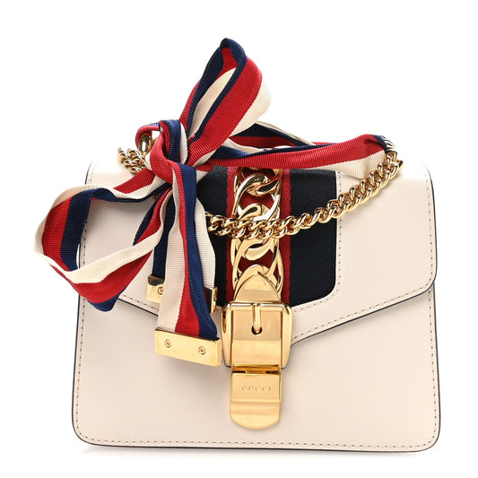 Gucci Calfskin Mini Sylvie Shoulder Bag White