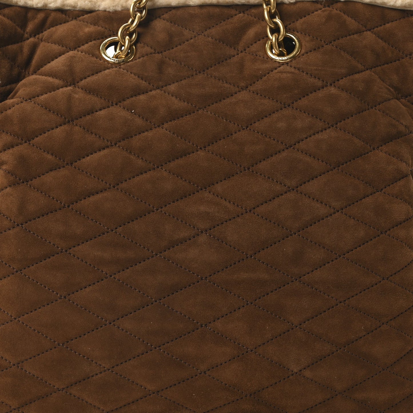 Saint Laurent Suede Shearling Quilted Le Pochon Natural Tan