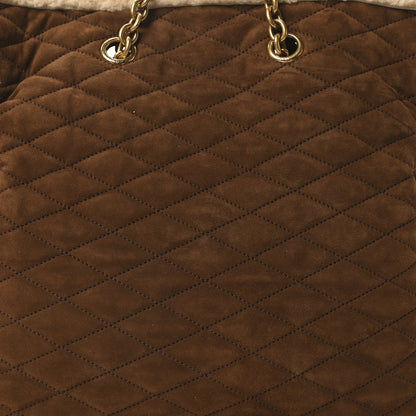 Saint Laurent Suede Shearling Quilted Le Pochon Natural Tan