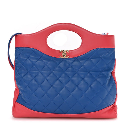 Chanel Aged Calfskin Quilted Large 31 Shopping Bag Red Blue