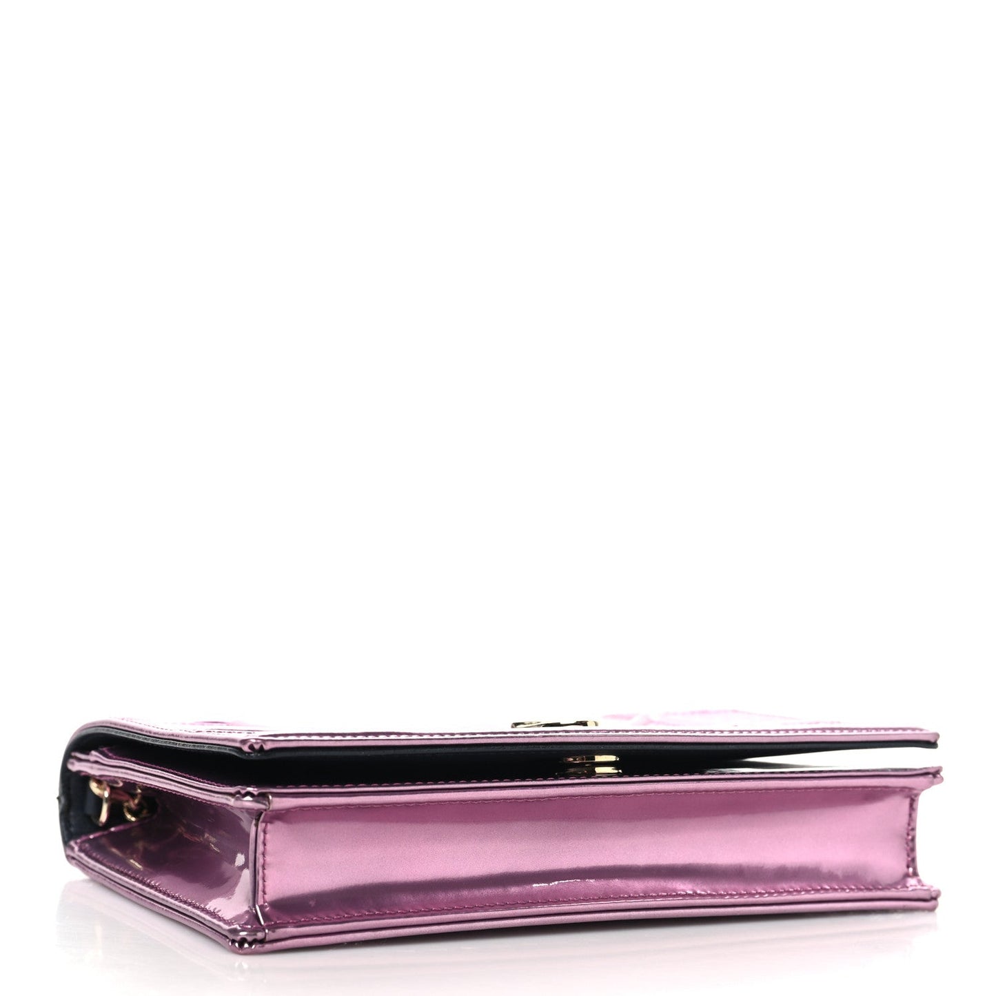 Christian Dior Metallic Patent Micro-Cannage Diorama Wallet on Chain Pouch Pink