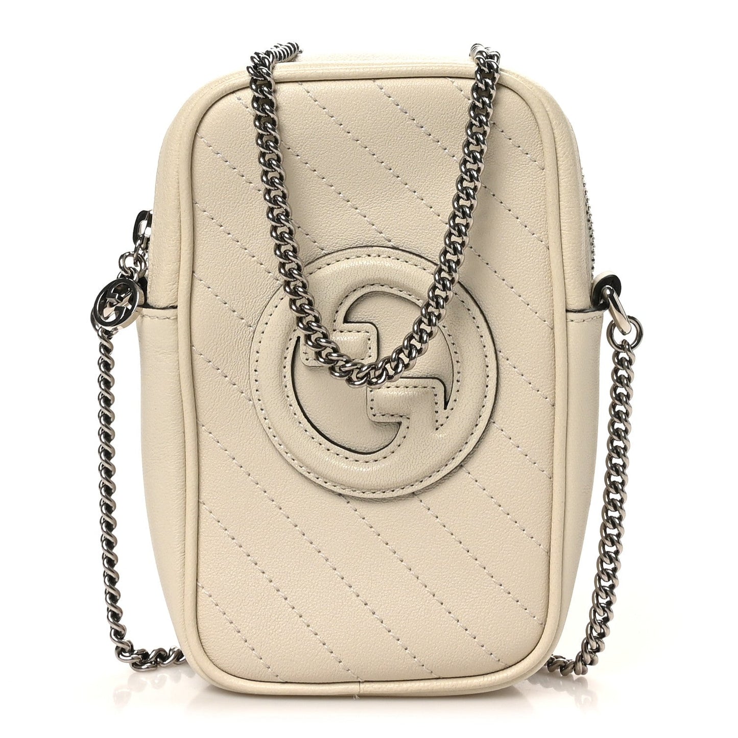 Gucci Sakai Be Green Calfskin Diagonal Stitched Mini Blondie Vertical Shoulder Bag Mystic White