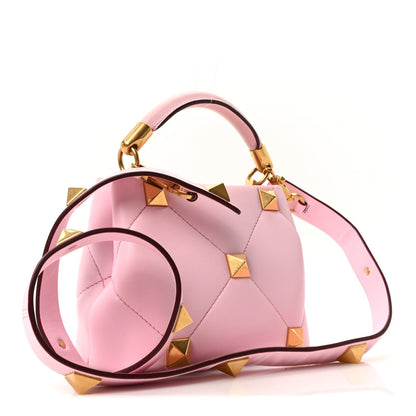 Valentino Garavani Nappa Mini Roman Stud The Handle Bag Pink Borealis